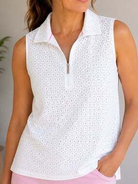 Lady Hagen Women’s White Eyelet Sleeveless Golf Polo Quarter Zip XL